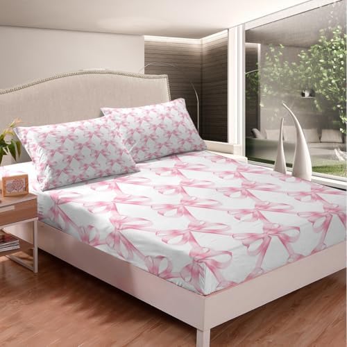 Feelyou Pink Bowknot King Size Sheet Set