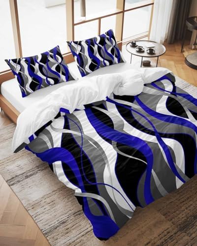 ZOE GARDEN Blue Stripe Queen Duvet Cover Set