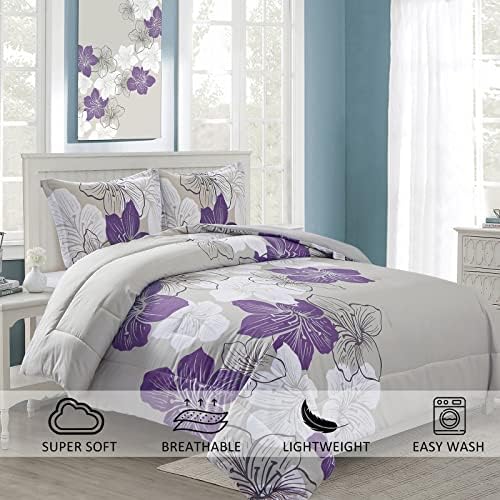 Menghomeus Purple Floral Comforter Set for California King