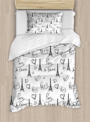 Ambesonne Paris Duvet Cover Set Twin Size Black White