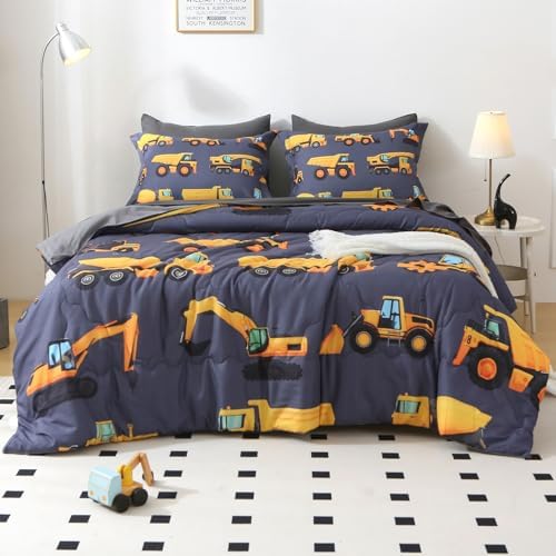 Wajade 7 Piece Construction Truck Kids Comforter Set Twin Size