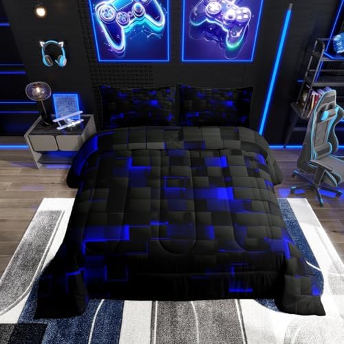 Erosebridal Queen Size Comforter Set Neon Geometric Check