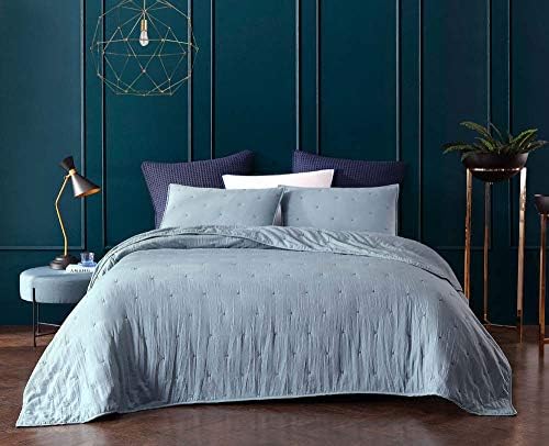 BOURINA Embroidered Quilt Set - 3-Piece FullQueen Blue