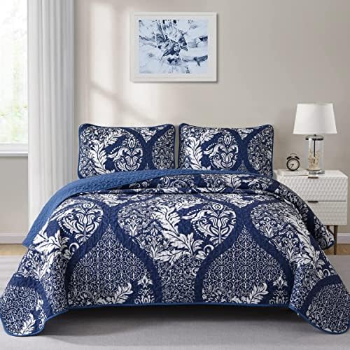 DJY Navy Quilt Set King Size 3 Piece