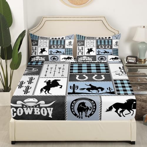 Manfei King Size Microfiber Sheet Set with Horseshoes Cactus Pattern