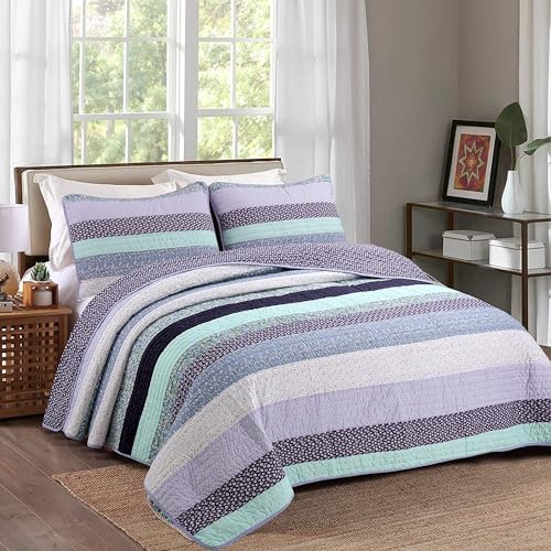 Cozy Line Lilac Stripe Reversible Quilt Bedding Set