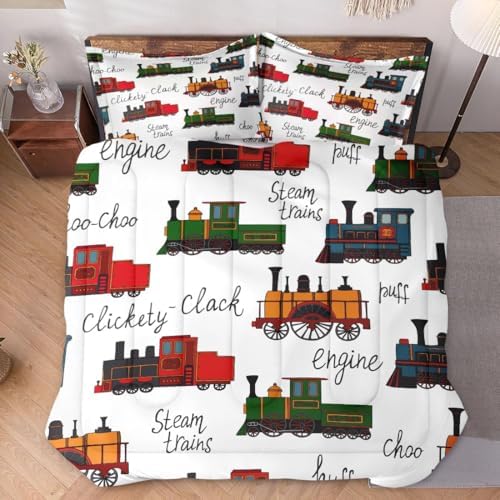 WeCozy Twin Comforter Set with Pillowcase Retro Train Design