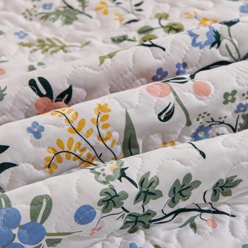 LEAONME 3-Piece Queen Quilt Set Floral Printed Bedspread