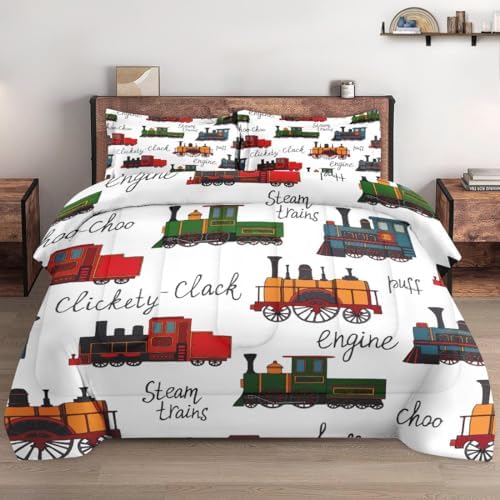 WeCozy Twin Comforter Set with Pillowcase Retro Train Design