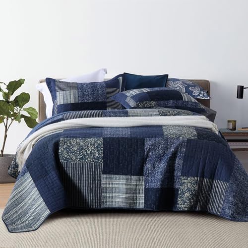 mixinni Navy Blue Quilt Set Queen Size 3-Piece