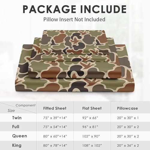 Zzzboro 4 Pcs Fitted Sheet Set King Size Camouflage