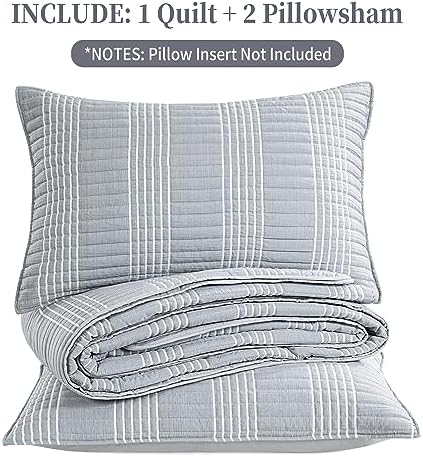 HOMBYS 132x120 Seersucker Patchwork Quilt Set Grey