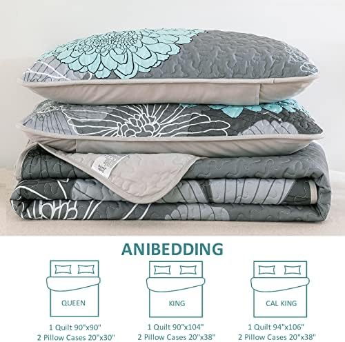 Anibedding Green Floral Queen Quilt Set - 3 Piece Boho Bedding