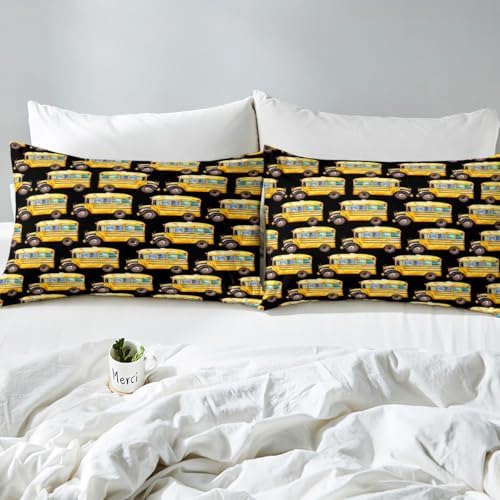 Erosebridal Yellow School Bus Bed Sheet Set King Size 1