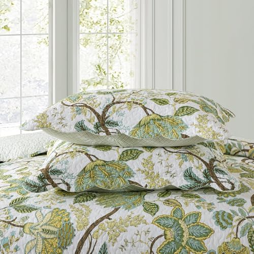 NEWLAKE Reversible Cotton Quilt Set - Floral Vine Pattern King Size