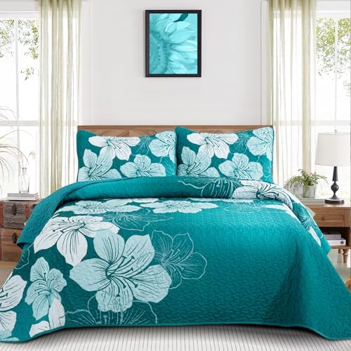 DJYO Gradient Green Floral Quilt Set 3 Piece