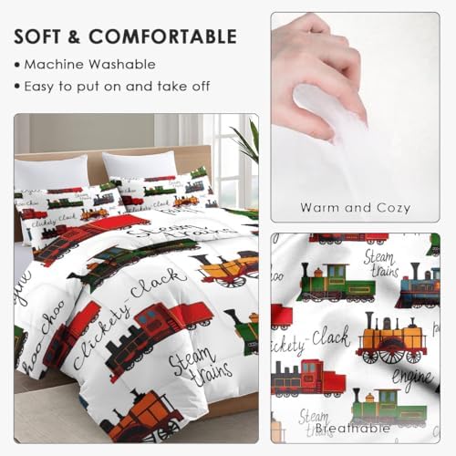 WeCozy Twin Comforter Set with Pillowcase Retro Train Design