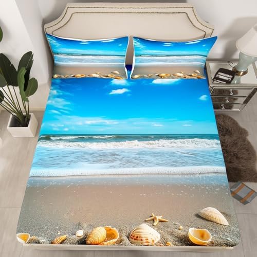 Feelyou Beach Theme King Size Bed Sheet Set with Deep Pockets