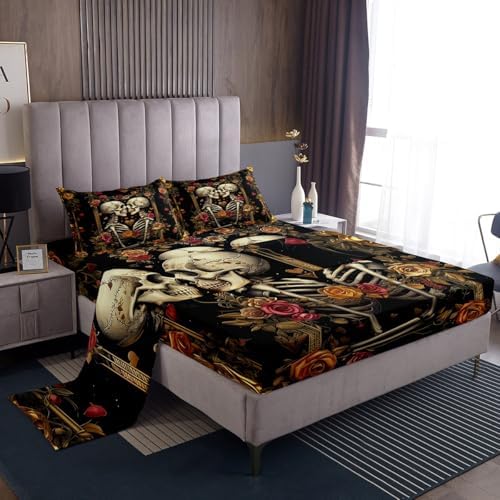 Manfei Twin Size Skeleton Sheet Set with Pillowcase