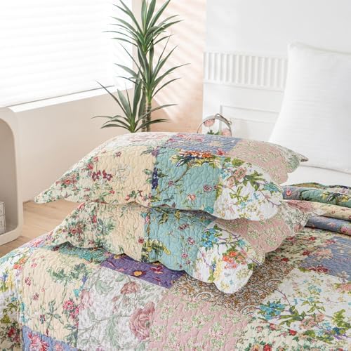 YAYIDAY Oversized Queen Quilt Set - 100 Cotton Reversible Patchwork Bedspread