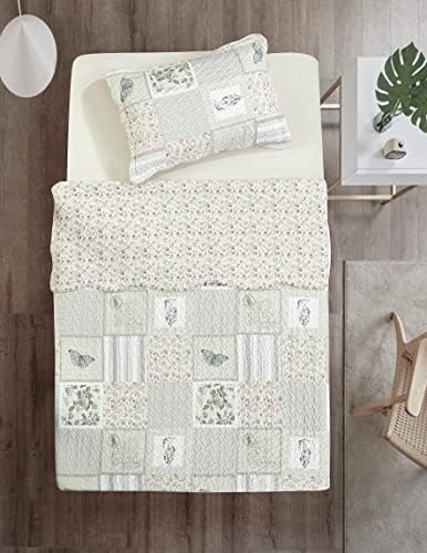 Brilliant Sunshine Grey Cupid and Pink Rose Quilt Set