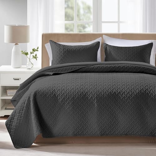 FLYMME King Size Quilt Bedding Set Black