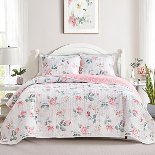 UOZZI Floral Quilt Set Queen Size 88x88 3PC Reversible