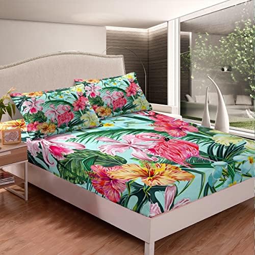 Erosebridal Pink Flamingo King Bed Sheet Set 4 pcs