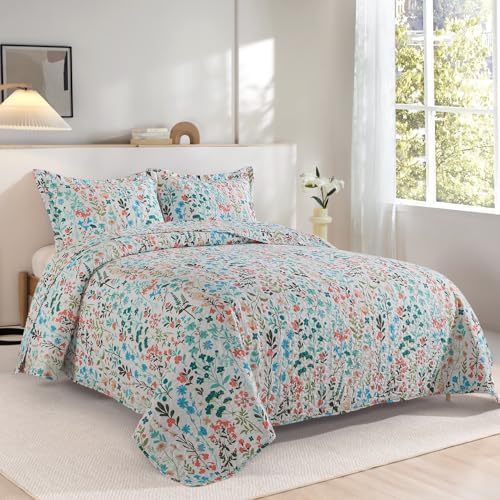 TWINRUN Floral Queen Quilt Bedding Set - 3 Piece Farmhouse Garden Style