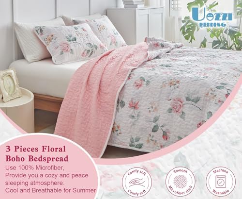 UOZZI Floral Quilt Set Queen Size 88x88 3PC Reversible