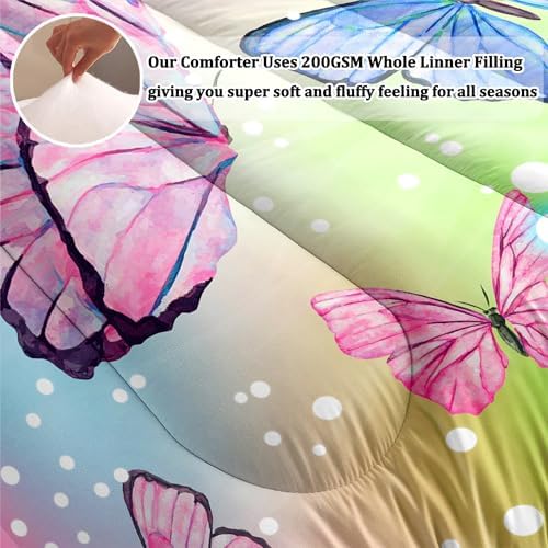 ASKOTU 4 Pcs Rainbow Butterfly Comforter Set for Girls