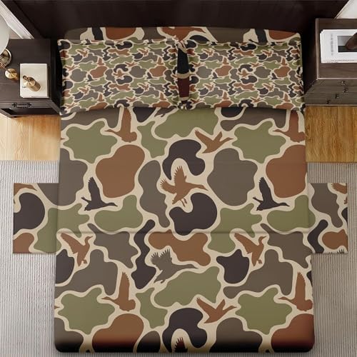 Zzzboro 4 Pcs Fitted Sheet Set King Size Camouflage