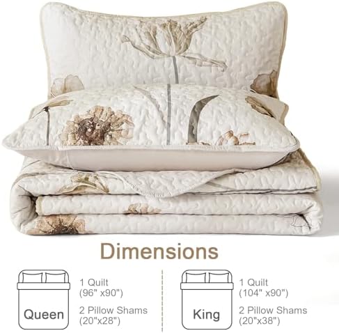 WONGS BEDDING Floral King Quilt Set 3 Piece