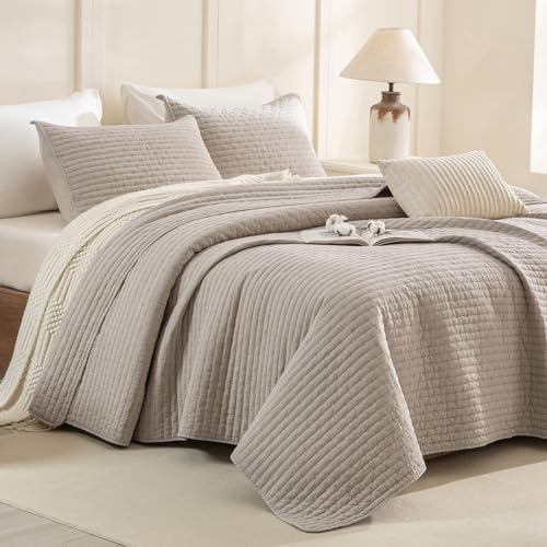 Sanracie King Size Quilt Set 3PCS Linen Crinkle