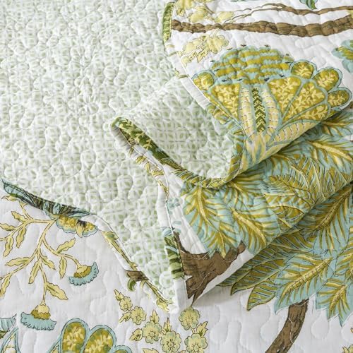 NEWLAKE Reversible Cotton Quilt Set - Floral Vine Pattern King Size