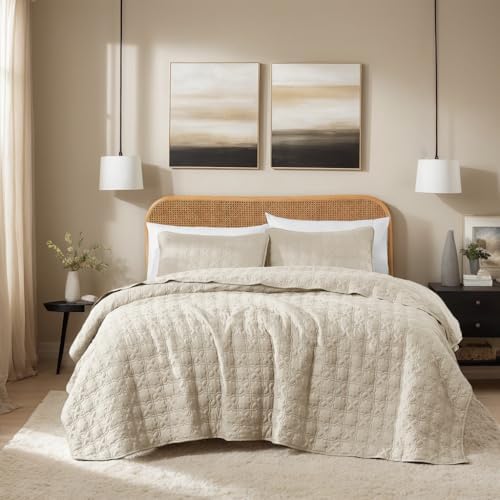 ROARINGWILD Beige King Quilt Bedding Set with Pillow Shams