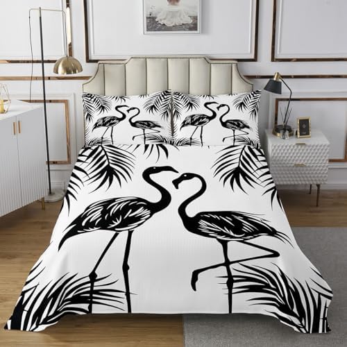 Erosebridal Flamingo Bedspread Set King Size Black and White