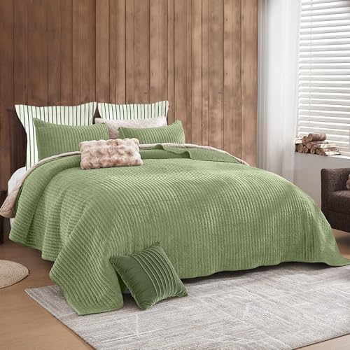 SHALALA Velvet Quilt Set King Size Vertical Striped