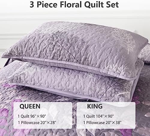 WONGS BEDDING Purple Floral Quilt Set King Size 3 Piece