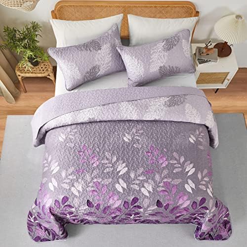 WONGS BEDDING Purple Floral Quilt Set King Size 3 Piece