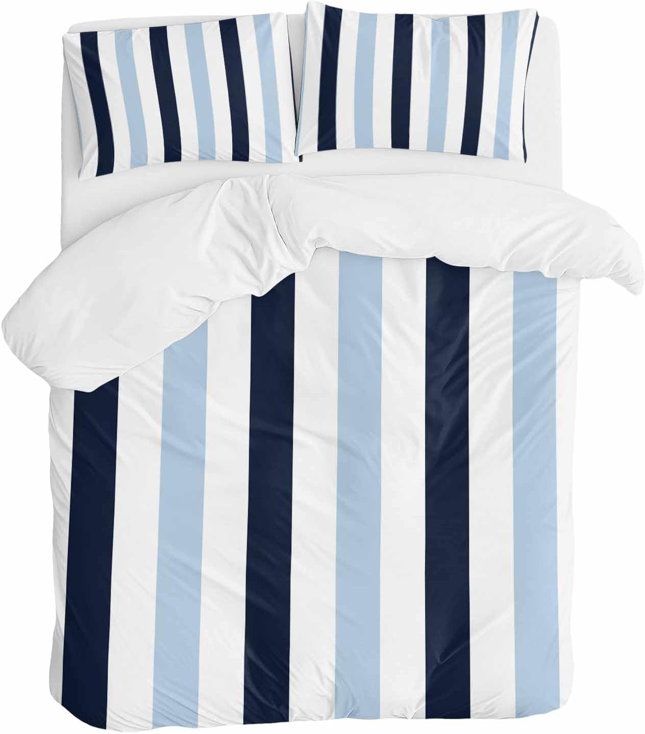 ZOE GARDEN Blue Vertical Stripes Duvet Cover Queen Set 1