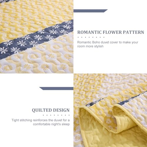Cottolester Boho Quilt Set Queen Size Yellow Striped