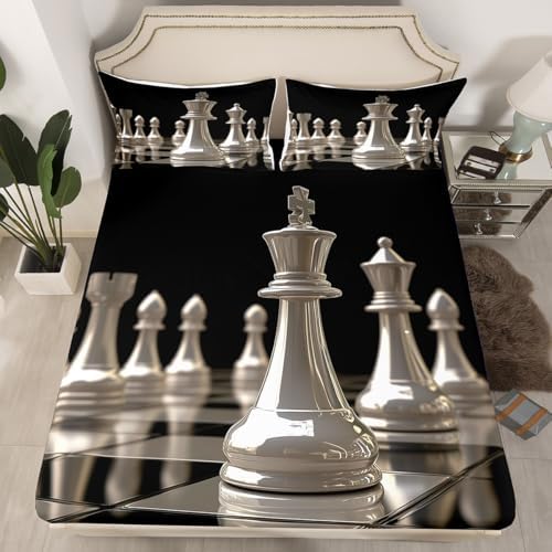 Feelyou International Chess Fitted Sheet Set Twin Size 2Pcs