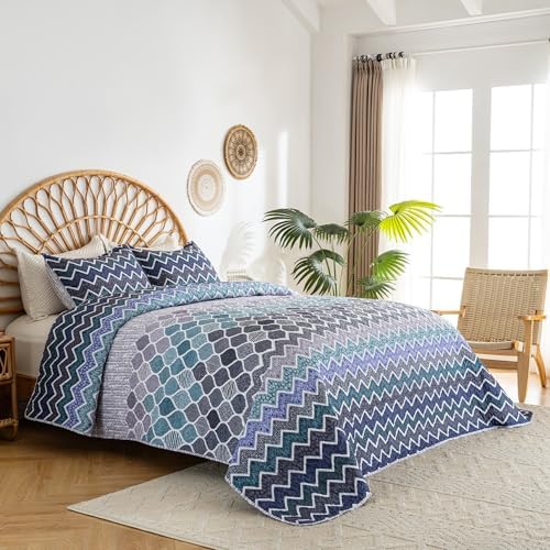 LIRISDOM Bohemian Quilt Set Queen 3 Piece Paisley Bedspread Set