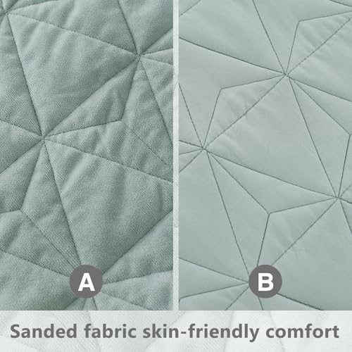 KASENTEX Velvet Oversized Cal King Quilt Set Mint Green