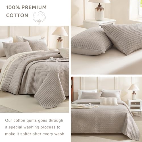 Sanracie King Size Quilt Set 3PCS Linen Crinkle