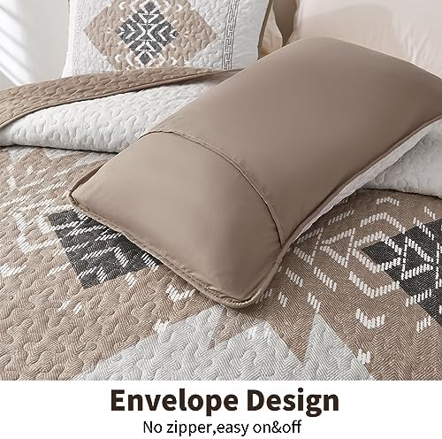 Dintszyayue Khaki Boho Quilt Set 3 Piece California King