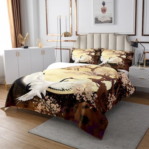 Erosebridal Red-Crowned Crane King Size Bedspread Set
