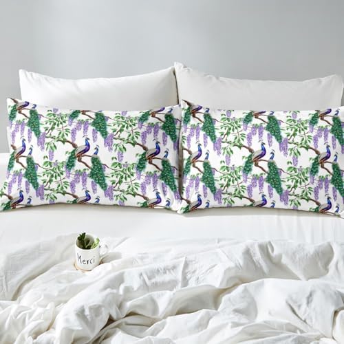Jejeloiu Peacock King Size Bed Sheet Set