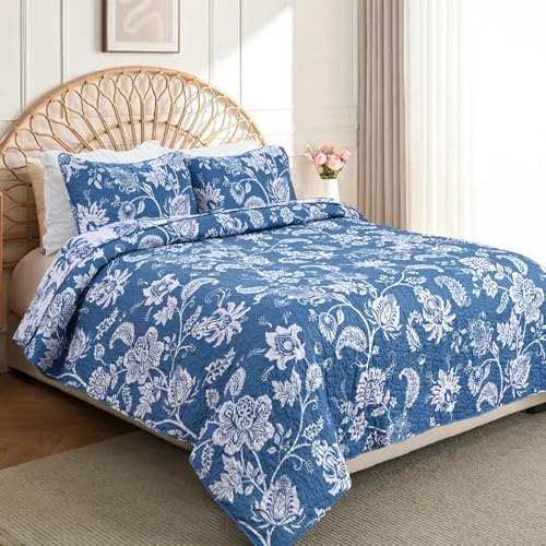Invoibler Reversible Blue Floral Quilt Set 1